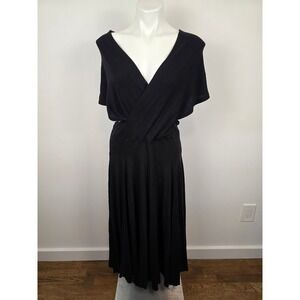 ELM DESIGN 4 Black Wrap Maxi Dress‎ V Neck Dolman Sleeve Flowy Skirt